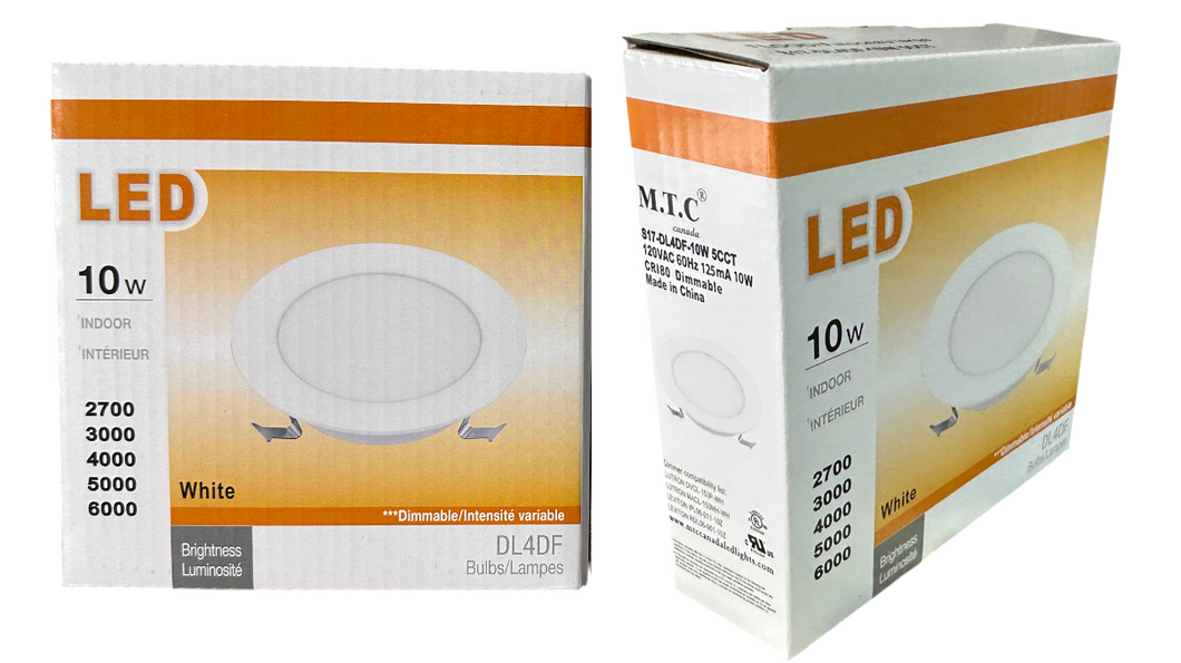 Upgraded New (Pack of 12) M0813:M.T.C Canada LED 4inch Retrofit kit Flat with E26 Holder 120V 10W Dimmable 950lm 5CCT Change Colour with Button (2700K,3000K,4000K,5000K,6000K) CUL Certified