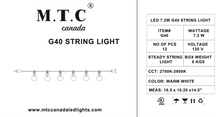 (Pack of 4 Set)(24 Ftx4 =96 FT) M0366 :CUL Certified M.T.C Canada 24Ft 12Piece LED G40 Outdoor Patio String Lights with LED Clear Bulbs,Warm White 2700K Ambience Indoor & Outdoor Lights for Patio