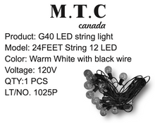 (Pack of 4 Set)(24 Ftx4 =96 FT) M0366 :CUL Certified M.T.C Canada 24Ft 12Piece LED G40 Outdoor Patio String Lights with LED Clear Bulbs,Warm White 2700K Ambience Indoor & Outdoor Lights for Patio