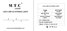 CSA Certified 50M (165 Feet) M0817 : M.T.C Canada C9 LED String Light – Warm White (10M / 50 LEDs) X5 (50M /250 LED White Wire Extendable Male Female Connection Max Can Connect 45 Set