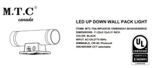 (Pack of 2) M0835 - Cul Certified M.T.C Canada LED Up Down Wall Pack Light – 5W/10W/15W Adjustable, 3CCT Selectable (3000K/4000K/6000K), Black, Outdoor Wall Sconce, AC120-277VAC with Photocell