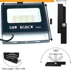 (Pack of 2 Piece) M0644: M.T.C Canada LED 100W Smart RGBCW Flood Light 10000lm Ip66 Input Voltage AC85-265 with 1.5M Wire and US Wall Plug CETL Certified (Pack of 2 Piece 100W Smart Flood Light)