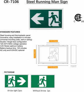 Pack of 1 Piece M0666 : M.T.C Canada LED Running Man Exit Sign Steel Housing PC Panel Input Voltage 120V-347V CSA Certified,For Sale Canadian Company Canadian Stock