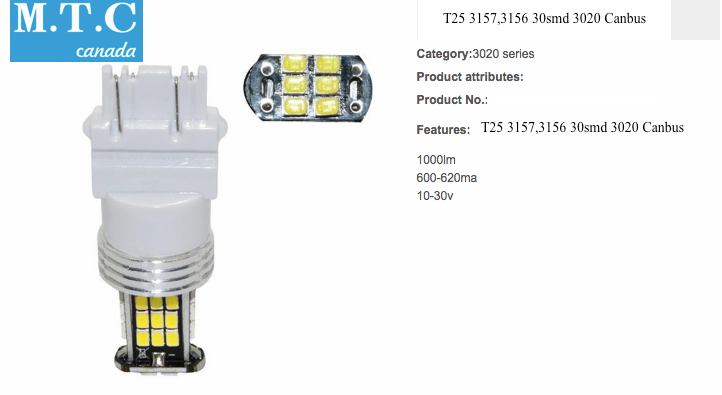 Pack of 2 :M0301 6000K  : LED 3156/3157 Bulb 30SMD Input 10-30V AC Canbus Colour Available 6000K,Amber , RED CE,ROHS