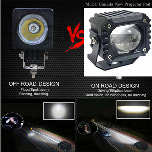 M0576: M.T.C Canada LED 2 inch Square White Amber LED Driving Work Light Bar Pods With Mount Bracket Spot Off Road Fog( 1 Pair)