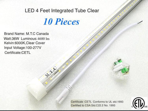 (Pack of 10 )M0254 :LED T8 4 Feet Integrated Tube Light Fixture Linkable 36W 4680lm(130lm/W) 6000K CETL Certified Double Row Can Be Link Together Up to 4 Piece