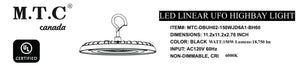 1 Piece (150 W 120VAC):M0657 M.T.C Canada LED High Bay  UFO  150W 18,500lm 6000K CUL cetified Input 120VAC