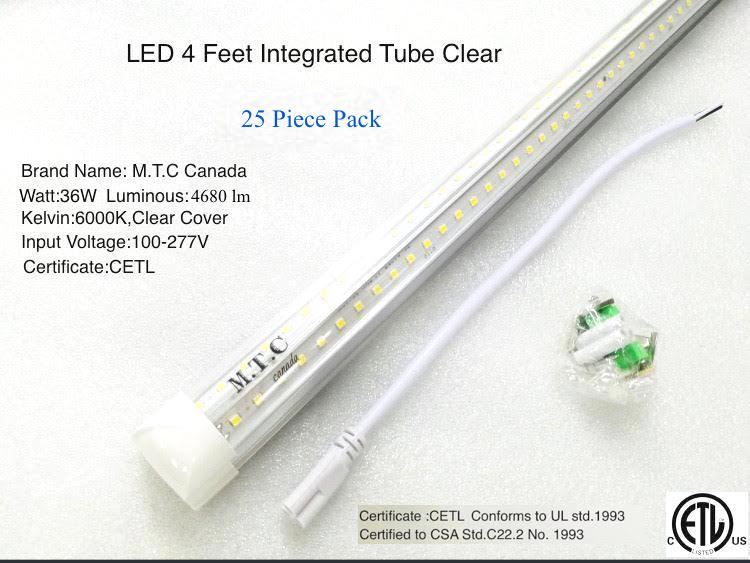 (Pack of 25)M0254 :LED T8 4 Feet Integrated Tube Light Fixture Linkable 36W 4680lm(130lm/W) 6000K CETL Certified Double Row Can Be Link Together Up to 4 Piece