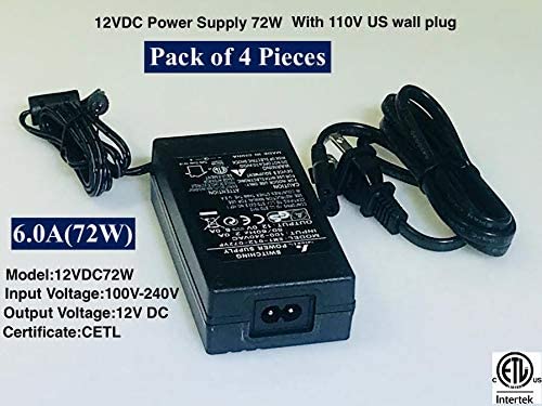 Pack of 4 12V Power Supply 6A For LED Strip Light With US Flat Plug Input Voltage 100-240V AC Output 12V DC CETL Certified