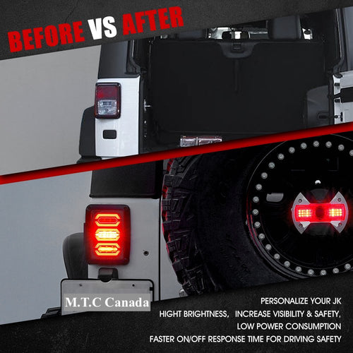 M0333: M.T.C Canada LED Tail Lights for Jeep Wrangler JK JKU 2007-2018, w/Turn Signal & Back Up Brake Light,Clear Lens Red Lamps Assembly