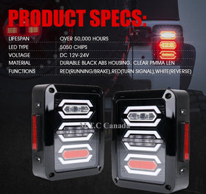 M0333: M.T.C Canada LED Tail Lights for Jeep Wrangler JK JKU 2007-2018, w/Turn Signal & Back Up Brake Light,Clear Lens Red Lamps Assembly
