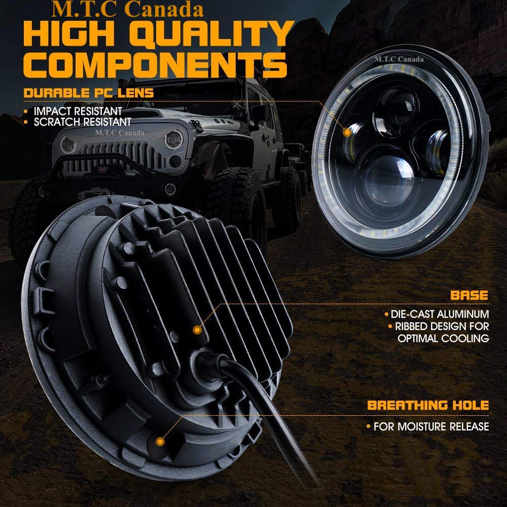 M0369:LED 7 inch Round Headlight with Hi/Low Beam With Halo 6000K And ...