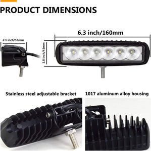 (Pack of 2 Pcs )M0158: Mini 6 inch Slim LED Light Bar 18W Flood ,6000K, 12V IP67