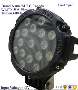 M0161 Flood Light Series  : (Pack of 2 Piece ) 7 inch Round LED Bar Light 12V DC 51W 6000K IP67 Price for 2 Piece $90.00 CAD 1 Piece Cost  $45.00 Cad