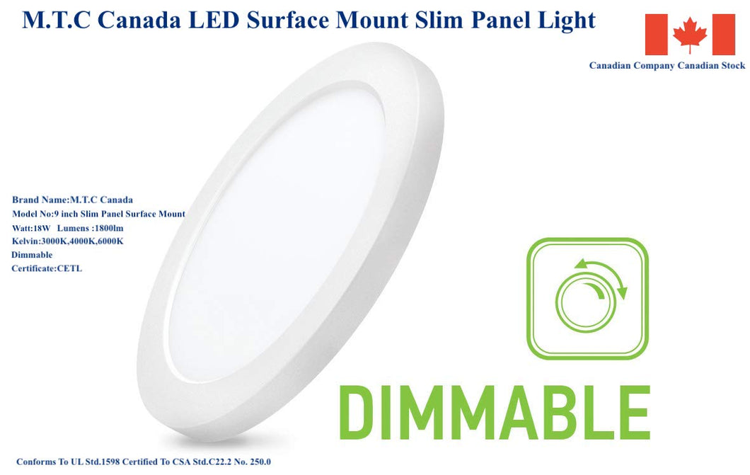 M0349 : (Pack of 2 Piece )LED Slim Panel 9 inch 18W Flush Mount Ceiling Light Fixture, Round Dimmable, CETL Certified