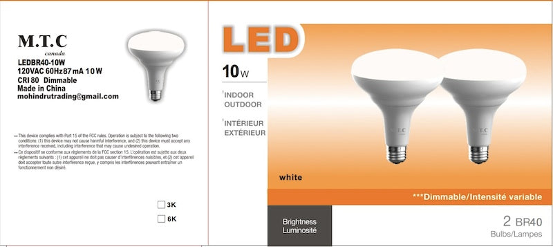 Pack of 24 :M0110 3K  LED BR40 Bulb 10W,1100 lumens,Dimmable 3000K Warm White, Input Voltage120VAC