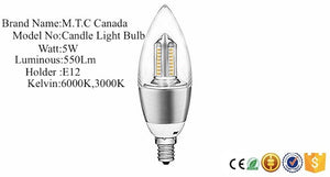 (Pack of 50 )3000K E12 LED Candle Light Bulb 5W, E12 Base Dimmable I.V: 85-265V 3000K Warm White 550Lm