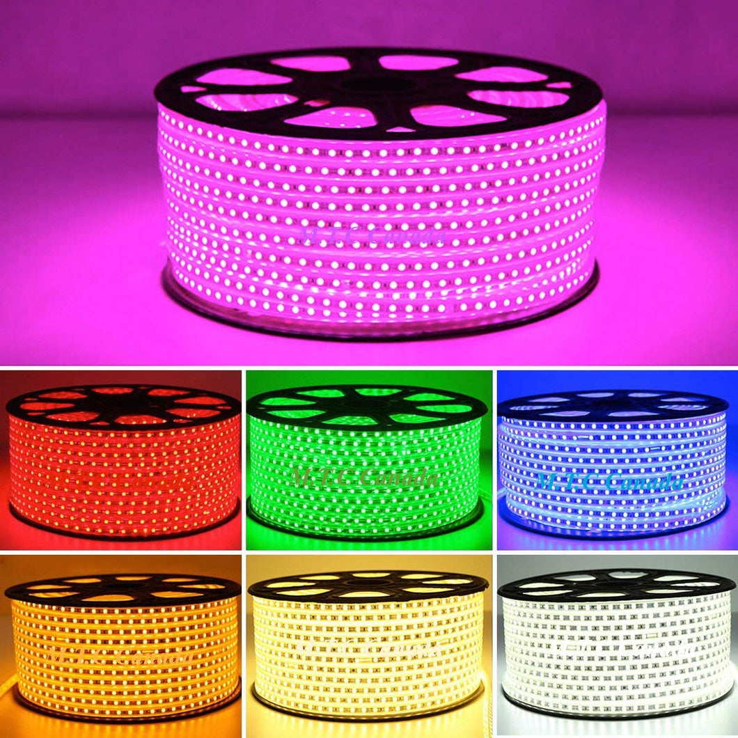 M0535 : LED Rope Light 25M Roll 5050 SMD RGB 100V-265V 60LED/M Outdoor & Indoor Use With 110V Flat US Wall Plug connector With Smart APP IR controller With Remote .