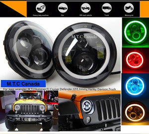 M0206 :M.T.C Canada 7 Inch Led Headlights 45x2 =90W 6000K RGB Halo Angel Eye with Amber Signal Bluetooth Remote Music Mode DOT