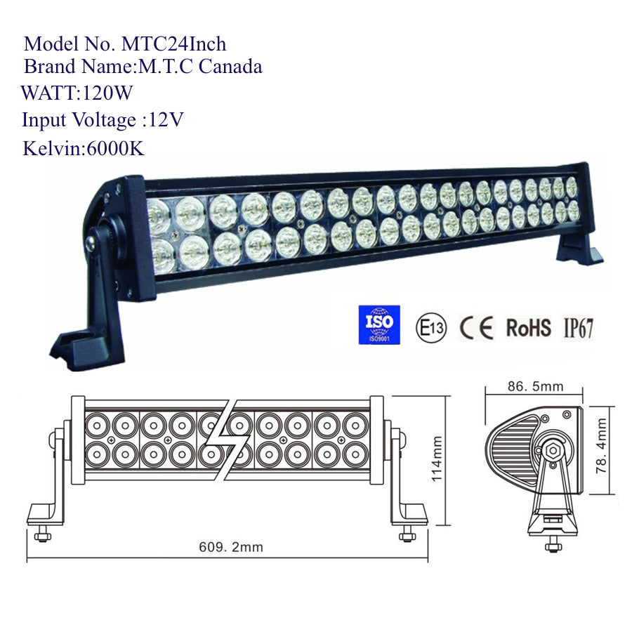 24 inch LED Bar 12V dc 120W,6000K,IP67 Price= 80.00 Cad