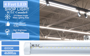 (Pack of 4 )M0254:LED T8 4 Feet Integrated Tube Light Fixture Linkable36W 4680lm(130lm/W) 4000K CETL Certified Double Row Can Be Link Together Up to 4 Piece