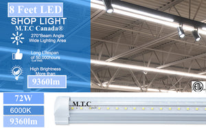 M0507: (Pack of 10 Piece ) 8 Feet LED T8 8 Feet Integrated Tube Light Fixture Linkable 72W 9360lm(130lm/W) 6000K CETL Certified Double Row Can Be Link Together Up to 4 Piece
