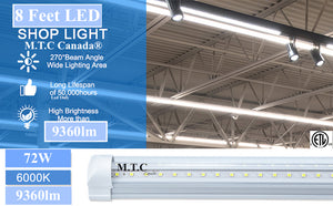 M0507: (Pack of 20 Piece ) 8 Feet LED T8 8 Feet Integrated Tube Light Fixture Linkable 72W 9360lm(130lm/W) 6000K CETL Certified Double Row Can Be Link Together Up to 4 Piece For Sale