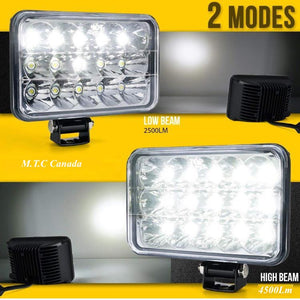 M0210 : Head Light series( No Mounting Bracket Included) LED Head Light 4x6 45W 6000K Hi/Low Off Road DOT Approved  Pack of 2 Pcs
