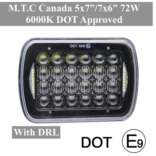 M0416 : M.T.C Canada LED 5x7/7x6 Head light 72W 7200lm Hi/Low And DRL DOT Approved Replacement For H6064