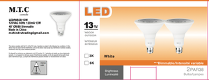 Led Par 38 Bulb 13W,1550lm,3000K Warm White,Dimmable,CETL,Pack of 24 Pieces