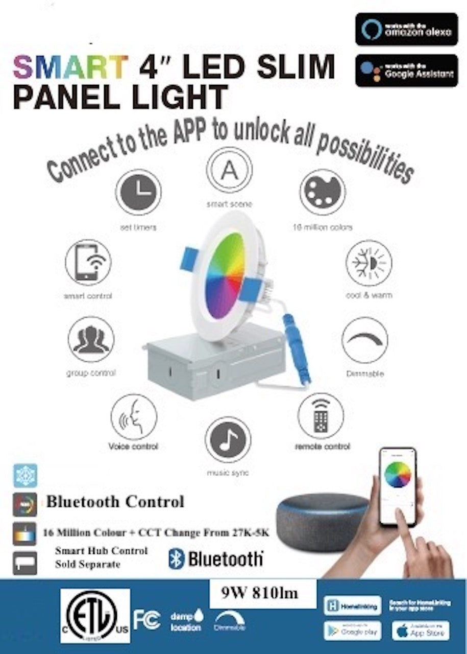 ( Pack of 10 Piece ) M0557 : LED Smart Down Light 4 Inch 9W 810lm Bluetooth App Controller RGB Dimmable CETL Certified