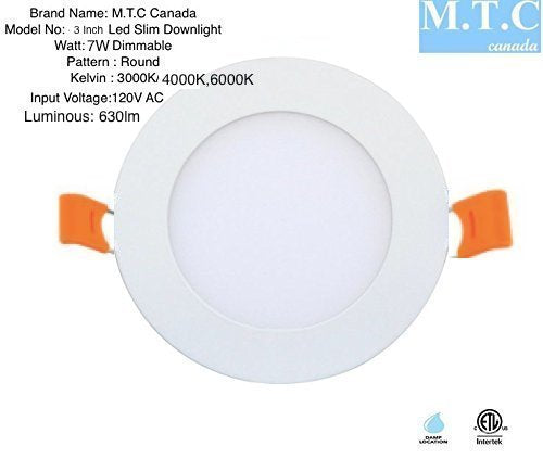 10 Piece Pack LED 3 inch slim panel light Round,Dimmable,7W 3000K(Warm White) CETL Cert.