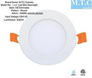 12 Piece Pack LED 3 inch slim panel light Round,Dimmable,7W 6000K(Cool White) CETL Cert.