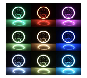 M0206 :M.T.C Canada 7 Inch Led Headlights 45x2 =90W 6000K RGB Halo Angel Eye with Amber Signal Bluetooth Remote Music Mode DOT