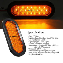 M0598: M.T.C Canada 22LED 6" Oval Truck Trailer Stop Turn Tail Brake Lights, Backup Light w/Grommet Red Waterproof(Pack of 4 Pcs)
