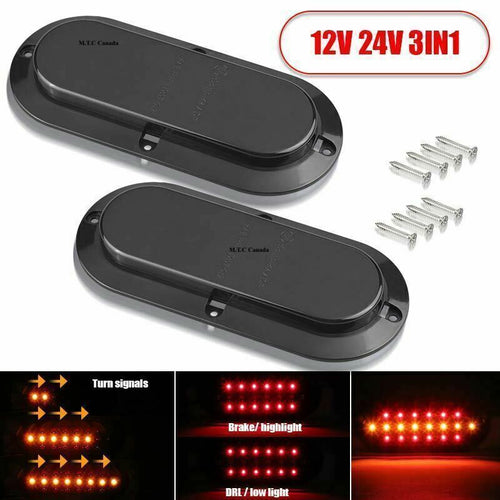M0597: M.T.C Canada Oval Stop Trailer Truck LED Brake Turn Signal Tail Lights Red Amber Flowing (Pack of 2 Pcs)