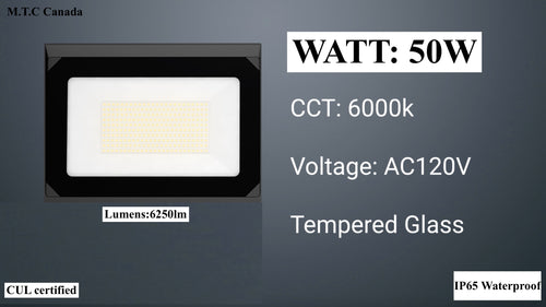 (Pack of 2 Piece) M0660: M.T.C Canada LED 50W=500W Halogen 6000K Flood Light 6250lm Ip65 Input 120AC with Flush Mount Bracket CUL