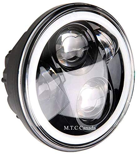 M0482: M.T.C Canada 5.75 Inch for Harley Sportster Iron 883 1200 Dyna Street Bob 5.75 50W LED Headlight 6000K 5 3/4 Inch Halo Ring Turn Signal Lights Motorcycle Headlights DOT Approved
