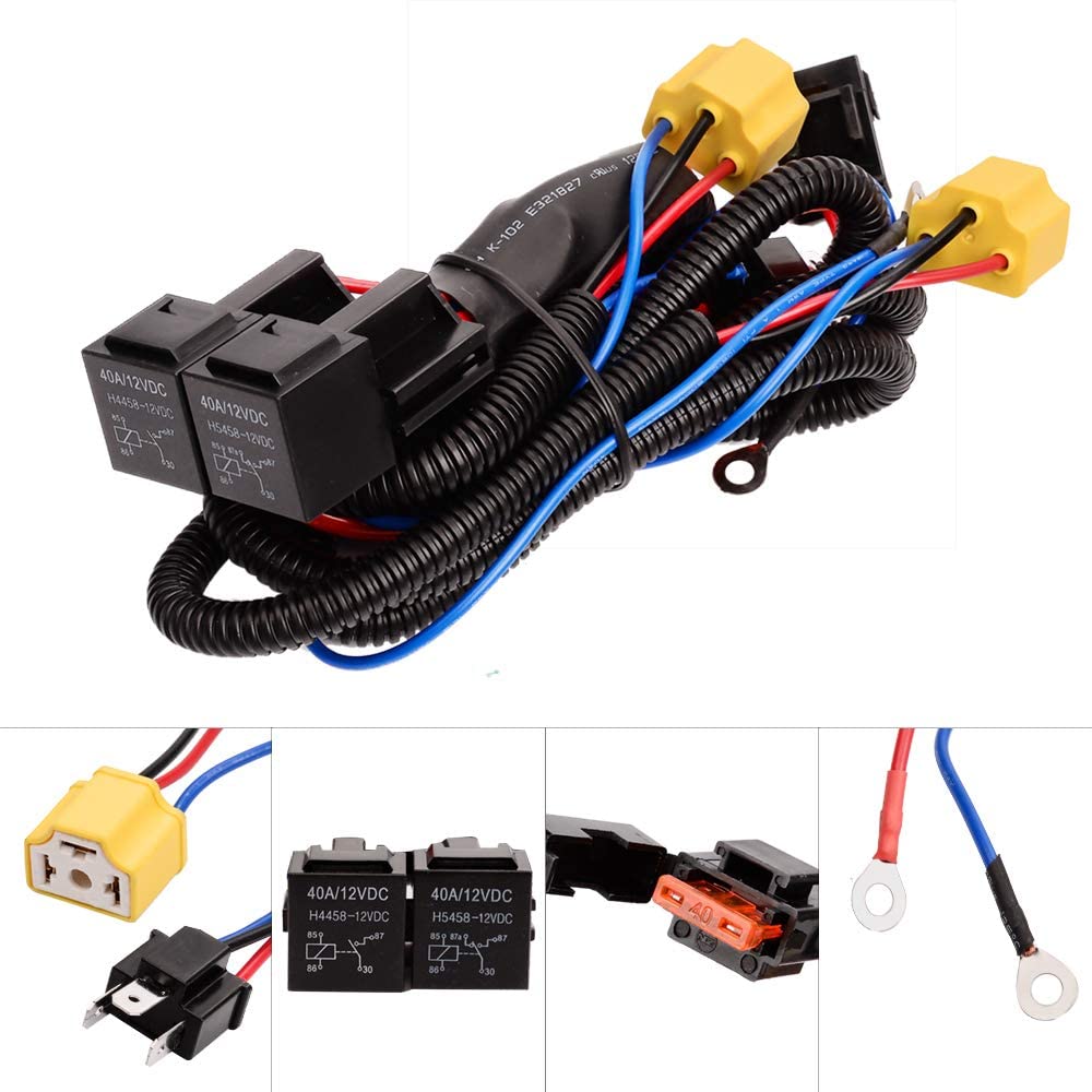 M0525 :H4 Headlight Wiring Harness [Negative Switched Conversion] [Fused] H4 Relay Harness Kit for 9003 H6054 H5054 H6054LL 6014 6052 6053 Toyota JEEP XJ TJ Suzuki Samurai