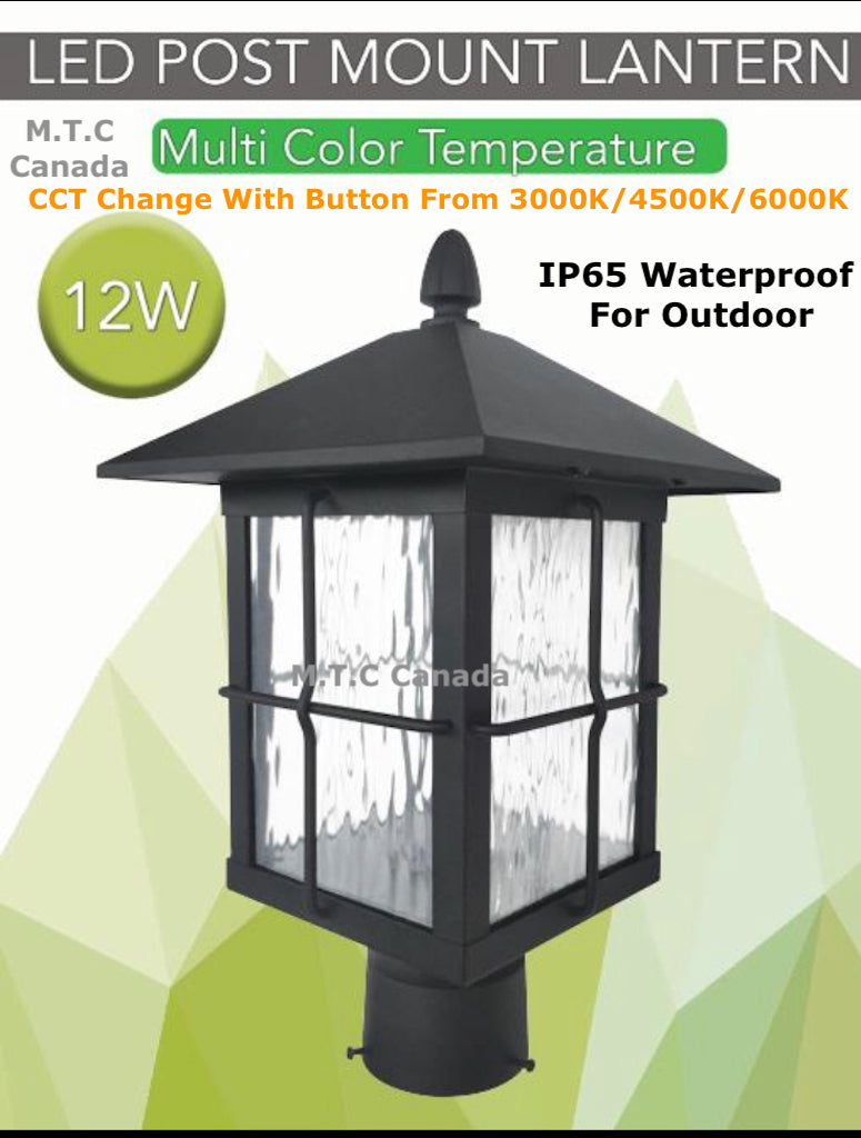 M0459 : M.T.C Canada LED Post Light 12W 1500lm IP65 Waterproof Outdoor CCT Changeable With Button 3000K/4500K/6000K Input Voltage 120VAC CETL Certified For Sale