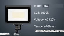 (Pack of 2 Piece) M0661: M.T.C Canada LED 80W=800W Hhalogen 6000K Flood Light 10,000lm Ip65 Input 120AC with Knuckle and J Box Fitting Plate CUL
