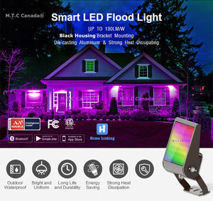 M0463: M.T.C Canada Smart LED floodlight RGB changeable controlled by APP 50W IP65 Waterproof Black Housing CETL Certified