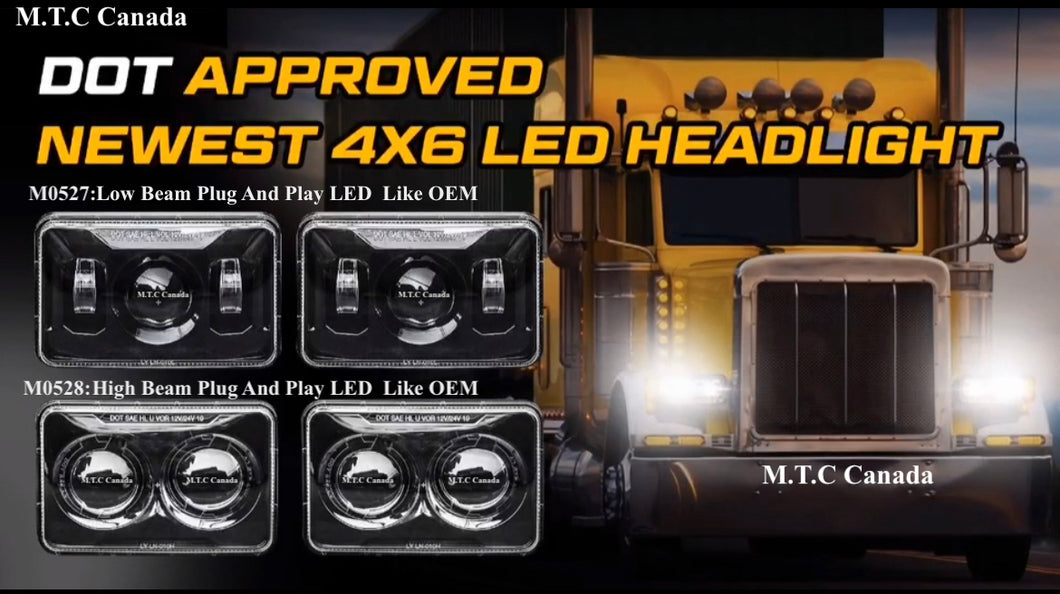 (1 Pair )M0527 : LED Low Beam Headlights for High Way Truck DOT Approved 60W 6000K 4x6 Led Headlights Rectangular Pack of 2
