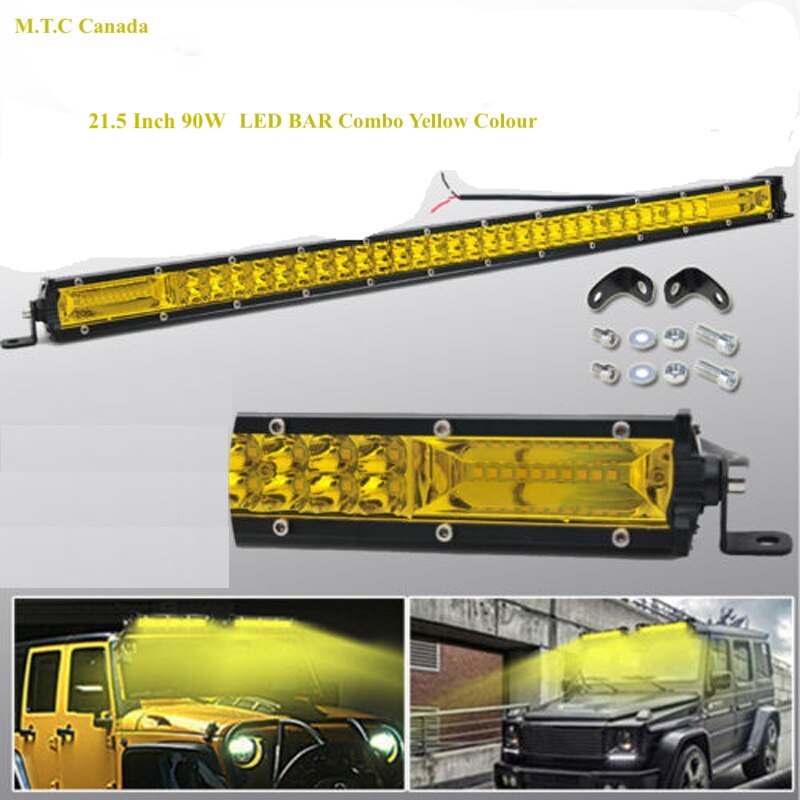 M0537 : LED Bar Single Row 21.5 inch 90W Yellow Light Combo 9000lm , IP65 Water Proof Input Voltage 10-30VDC CE, ROHS