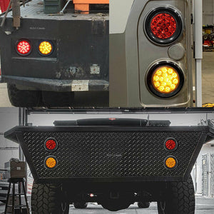 M0602:M.T.C Canada 4inch Round Red 16 LED Brake Stop Turn Signal Tail Light for Truck Trailer RV, 3 Available RED, Amber Yellow, White 6000K (Pack of 4 Pcs)