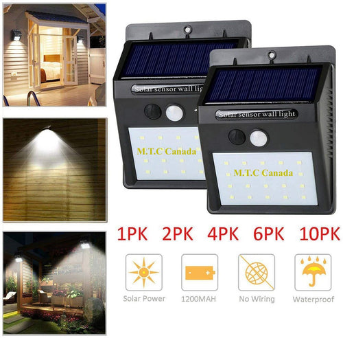 M0538 :  20 LED 320lm Outdoor LED Solar Motion Sensor Lights, Wireless Outdoor Wall Lights, Black Housing Pack of 4 Pcs