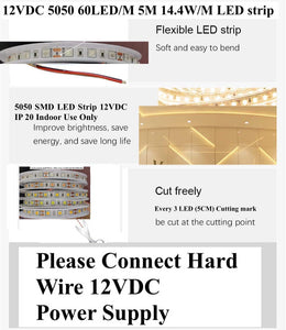 Pack of 5 Roll (5M Each ) M0487 : LED Strip Light 12V DC IP20 Indoor Use Only 5M Roll 5050 60LED/M 300 LED/ Roll Watt:1M≤14