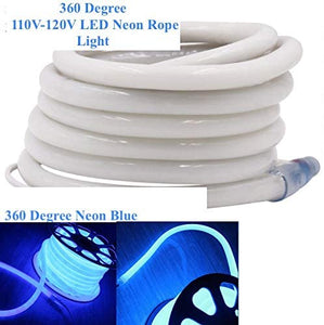 M0432 / Blue 25M : LED Rope Light 360 Degree Neon 25M Roll 2835 SMD 120V 120 LED/M Outdoor /Indoor Use IP66 With 110V Flat US Wall Plug+ 20 Pcs Holding Clip