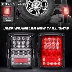 M0506: M.T.C Canada® LED Tail Lights Replacement for 2007-2018 Jeep Wrangler JK JKU, High Intensity   Led Taillights w/ 4D Clear Lens Parking Light, Brake Turn Signal Lamp and Reverse