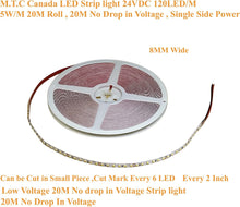 M0542: M.T.C Canada LED Strip Light 24V DC SMD 2835 120LED/M Watt:1M≤5 20M ( 66 Feet ) Length No Drop in Voltage IP 20 Indoor Use Only  1 Roll